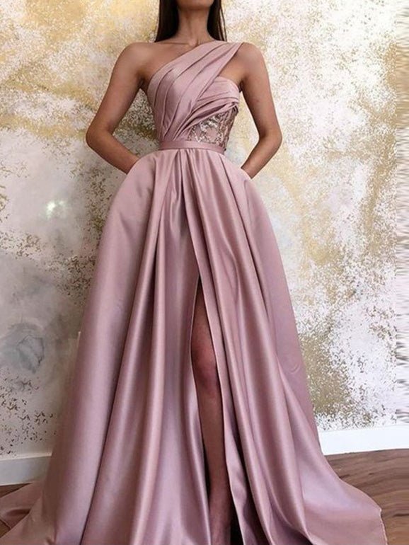 One Shoulder Sleeveless Slit Dress Sai Feel