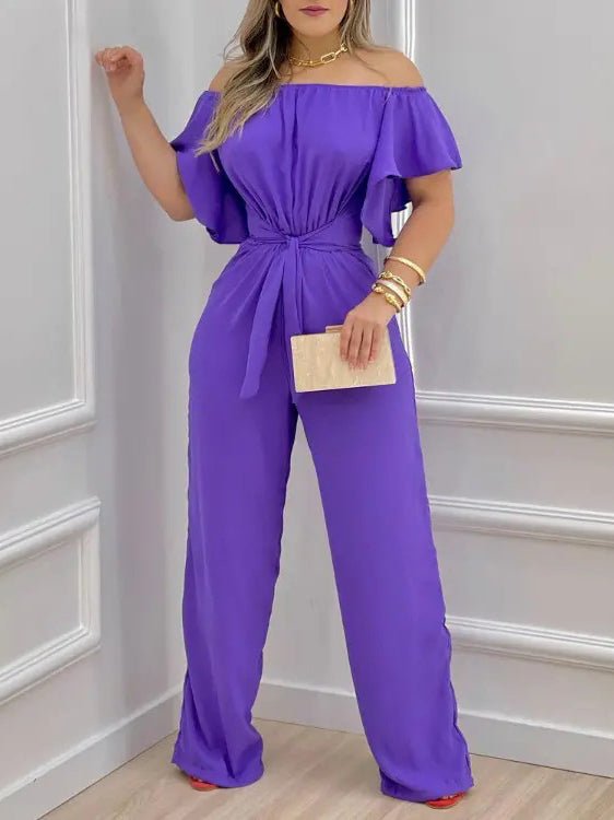 One-Shoulder Tie-Up Short Sleeve Jumpsuit Sai Feel