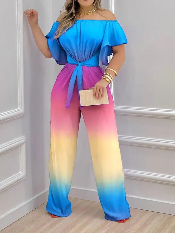 One-Shoulder Tie-Up Short Sleeve Jumpsuit Sai Feel