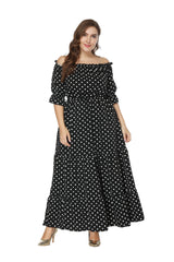 One-line Collar Plus Size Polka Dot Dress Sai Feel