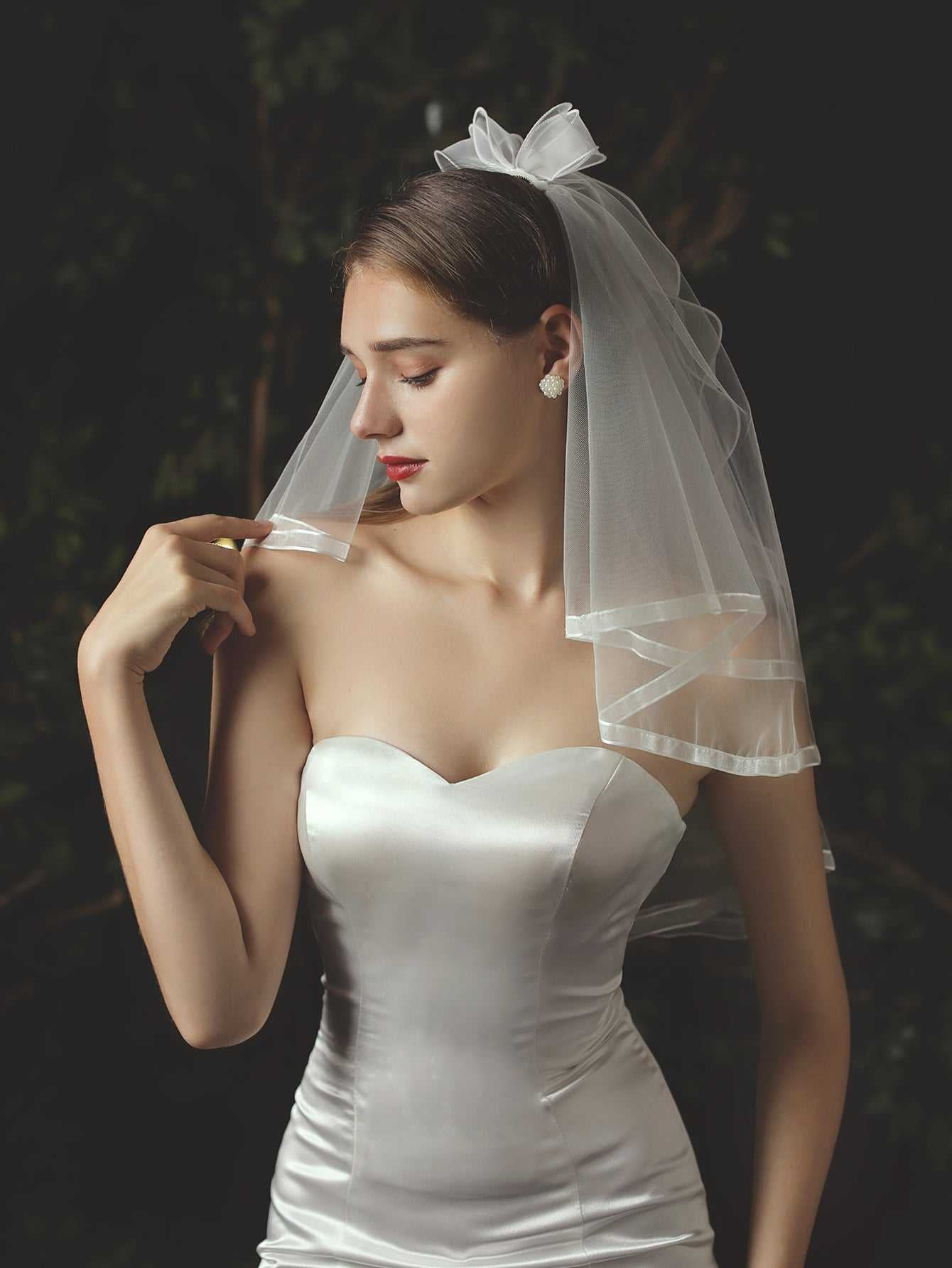 One-tier Classic Wedding Veil Elbow Veils with Solid Tulle Sai Feel