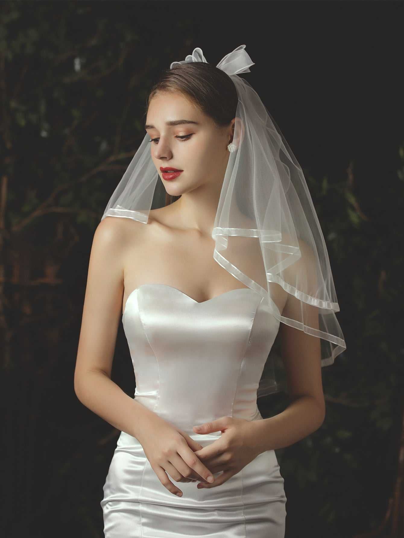 One-tier Classic Wedding Veil Elbow Veils with Solid Tulle Sai Feel