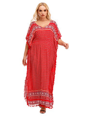 Onesize Boho Print Elastic Waist Dress With Tassel Detail Sai Feel