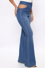 Only A Peek Cut Out Flare Jeans - Medium Blue Wash Sai Feel