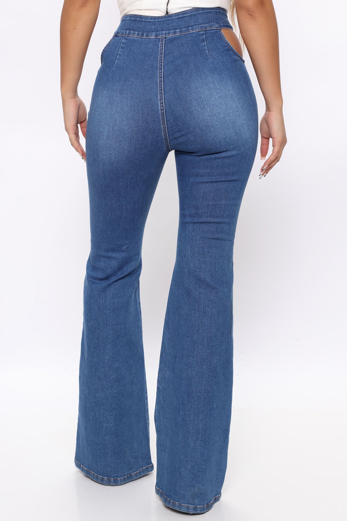 Only A Peek Cut Out Flare Jeans - Medium Blue Wash Sai Feel