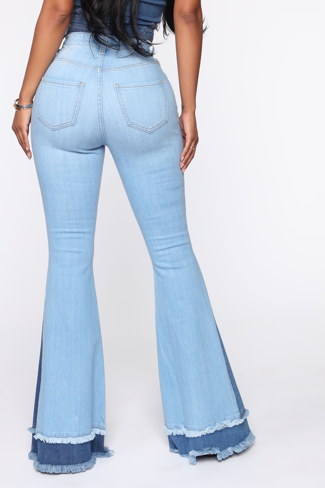 Only Good Vibes Bell Bottom Jeans - Light Blue Wash Sai Feel