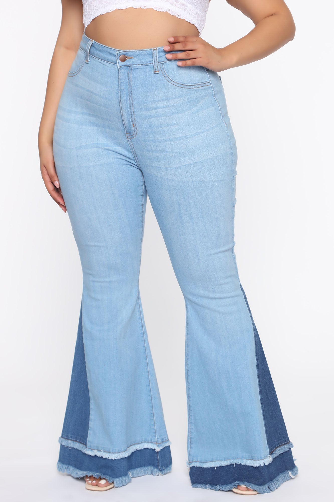 Only Good Vibes Bell Bottom Jeans - Light Blue Wash