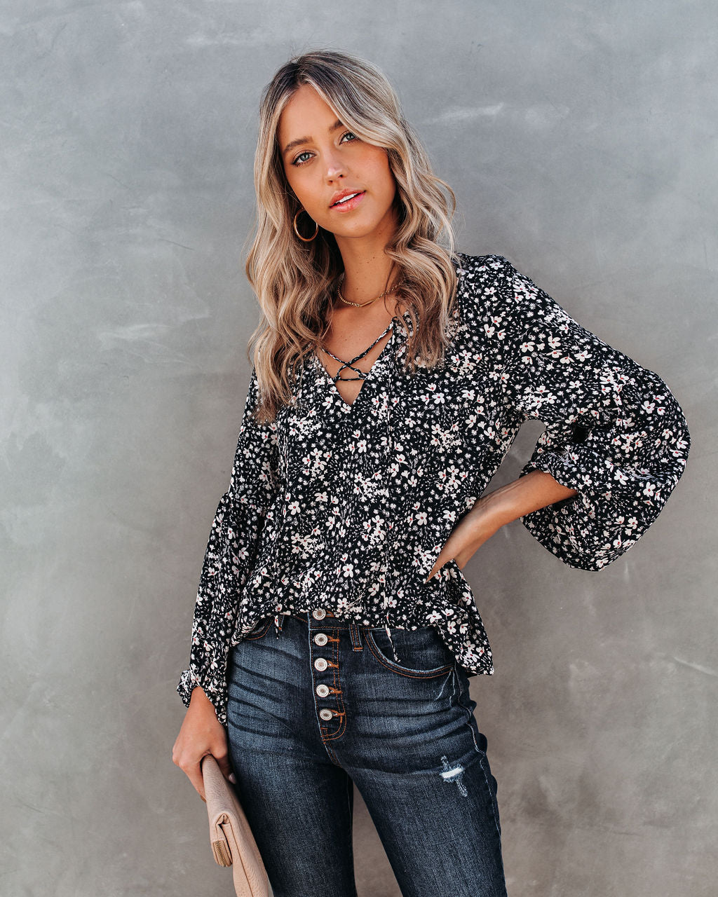 Only In Your Dreams Floral Lace Up Blouse Sai Feel