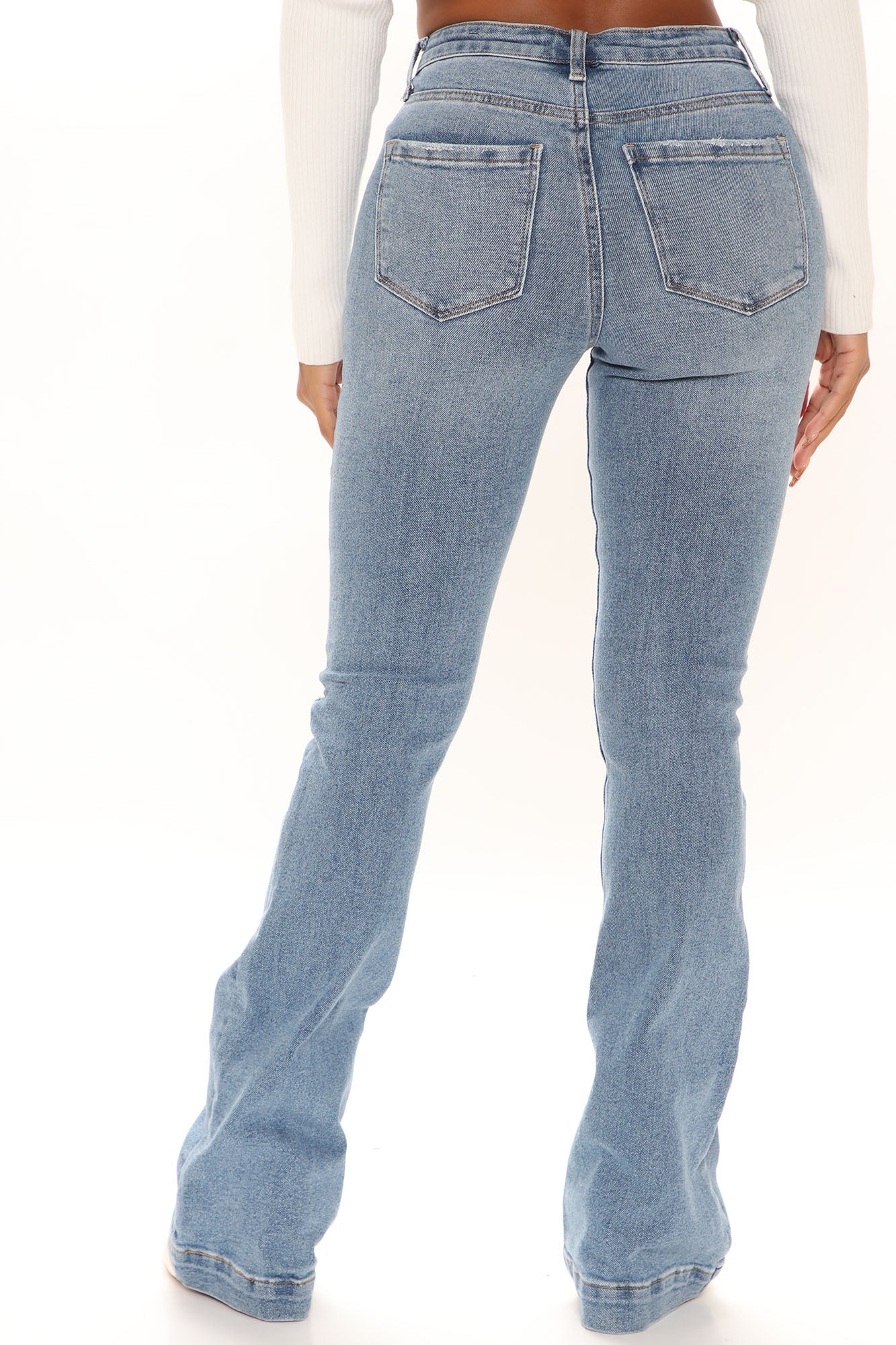 Only One For Me Distressed Bootcut Jeans - Medium Blue Wash Sai Feel