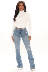 Only One For Me Distressed Bootcut Jeans - Medium Blue Wash Sai Feel