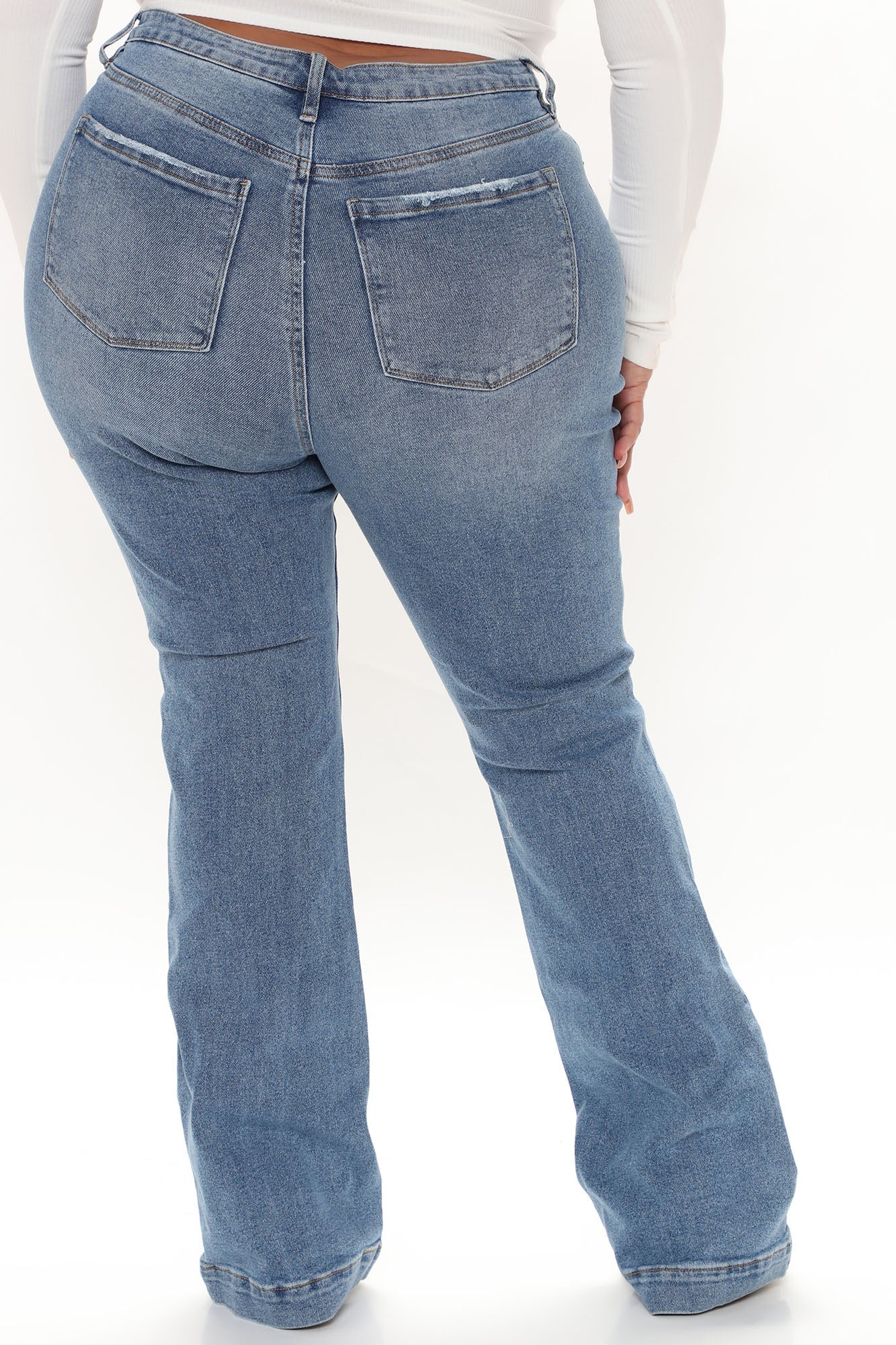 Only One For Me Distressed Bootcut Jeans - Medium Blue Wash Sai Feel