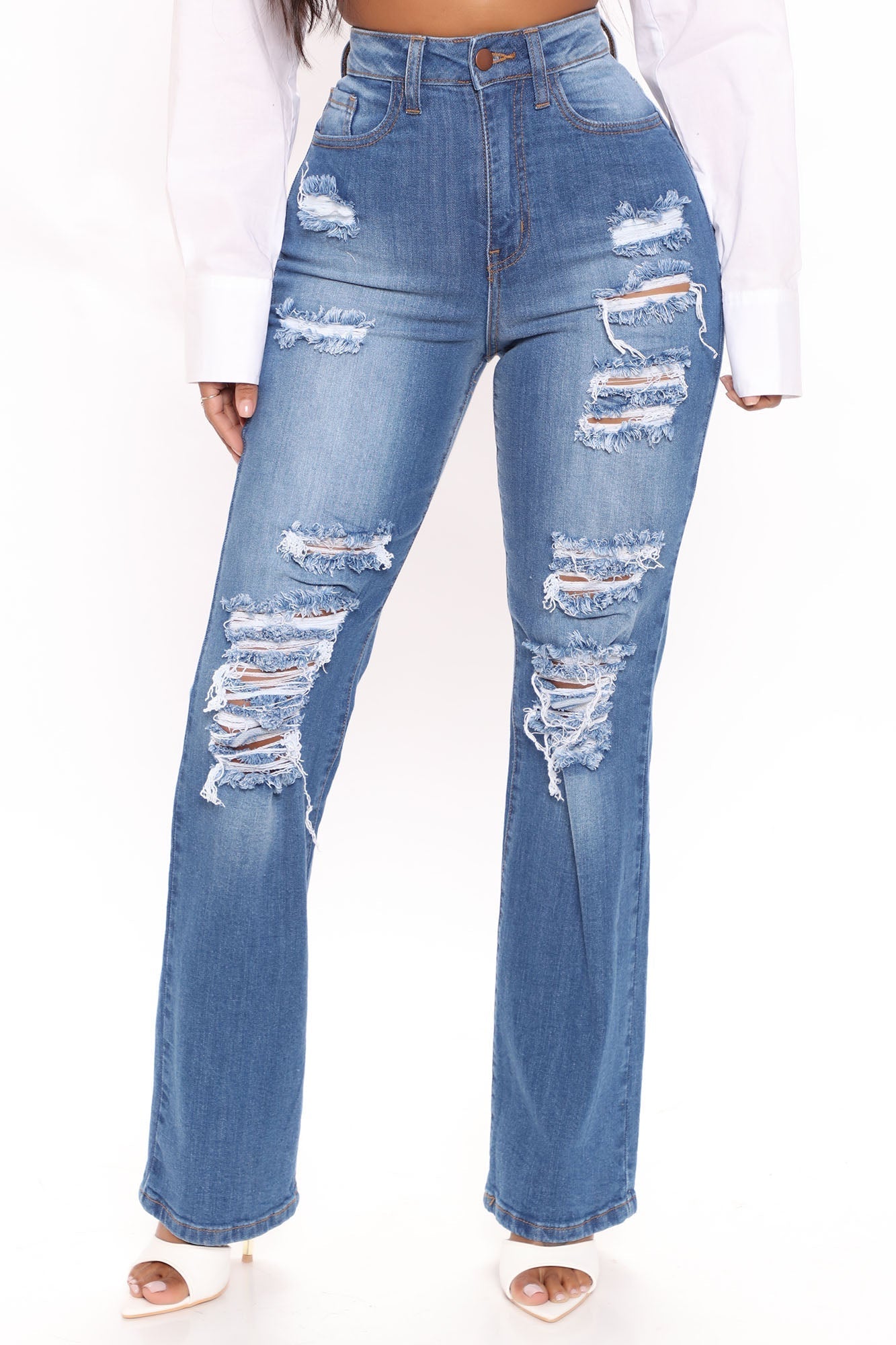 Only One High Rise Straight Leg Jeans - Medium Blue Wash Sai Feel