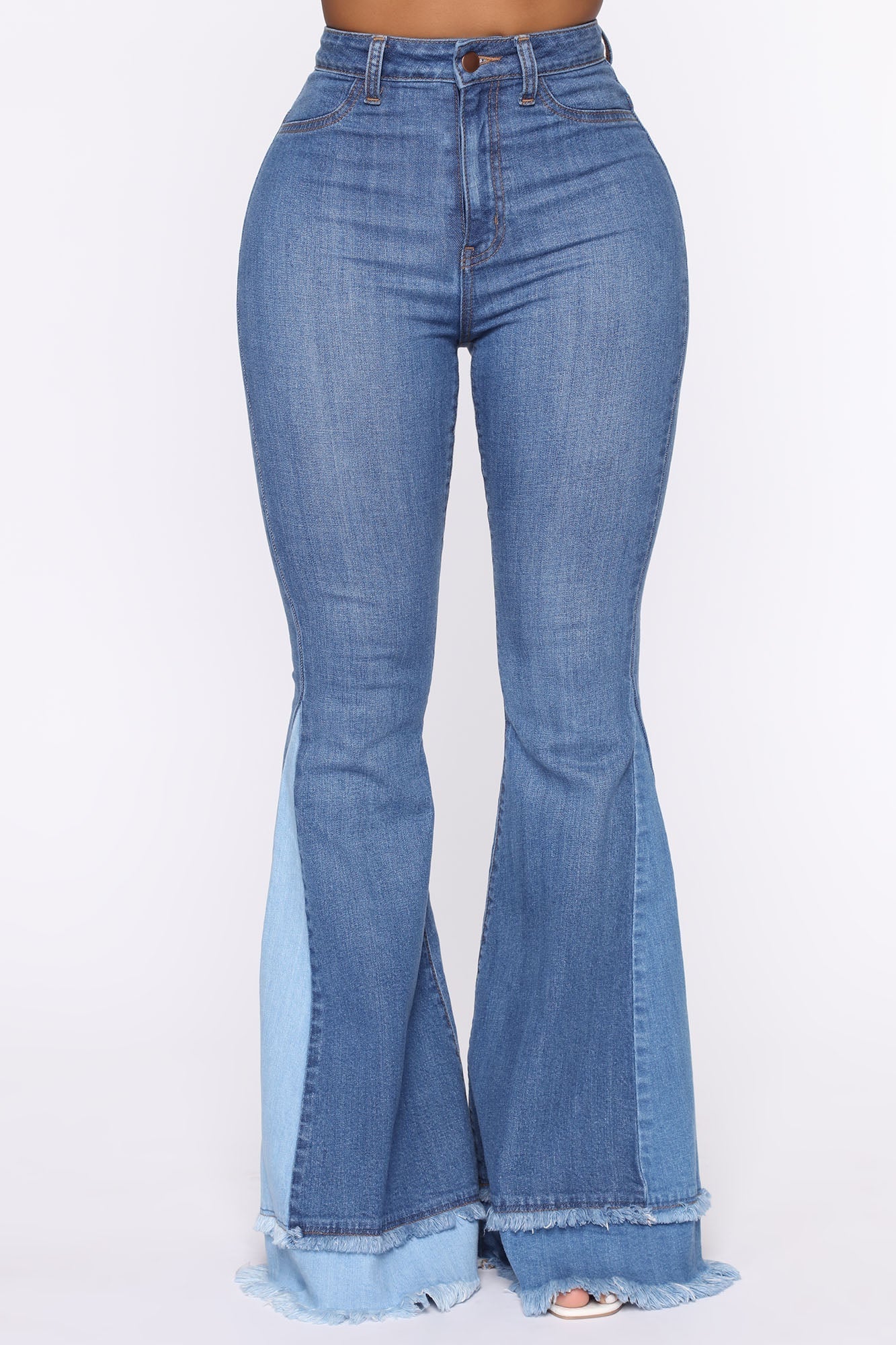 Only The Best Vibes Bell Bottom Jeans - Medium Blue Wash
