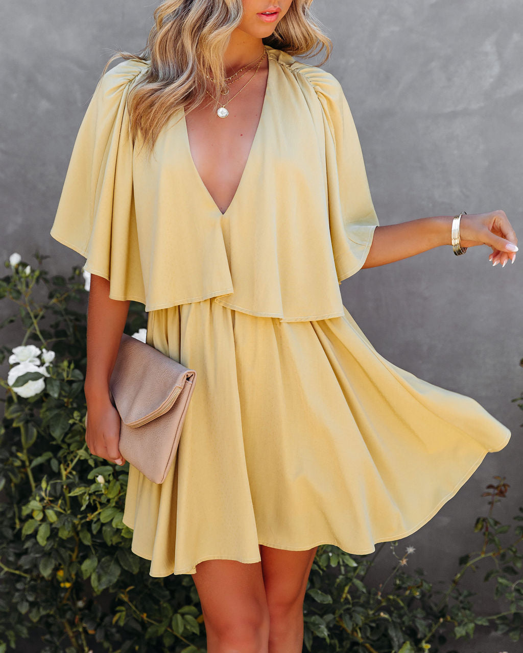 Only The Lucky Plunge Cape Dress Sai Feel