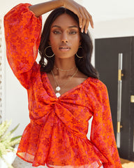 Orange Crush Balloon Sleeve Twist Blouse Sai Feel