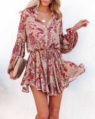 Ortega Printed Adjustable Balloon Sleeve Dress Sai Feel