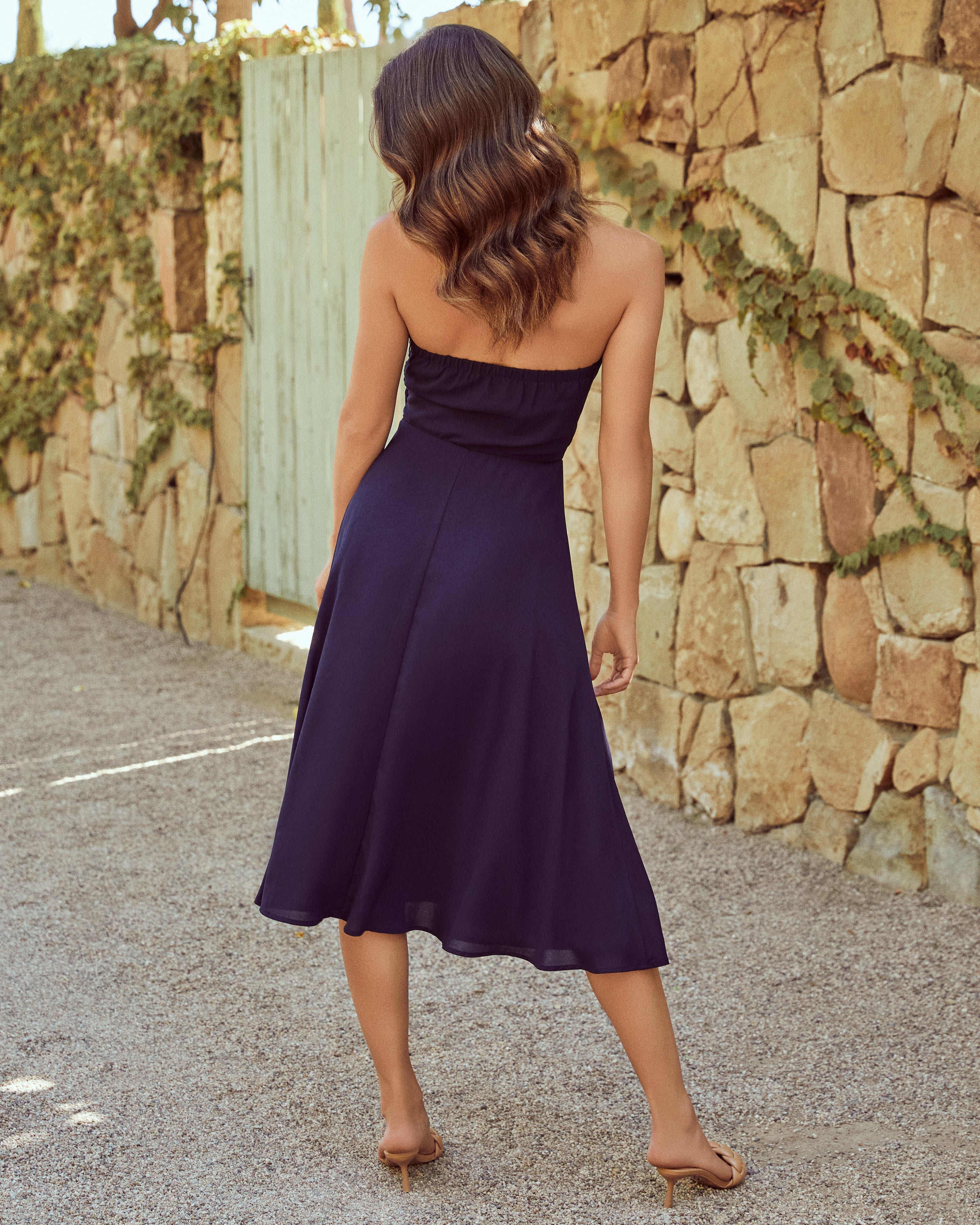 Othello Strapless Twist Front Midi Dress - Navy Sai Feel