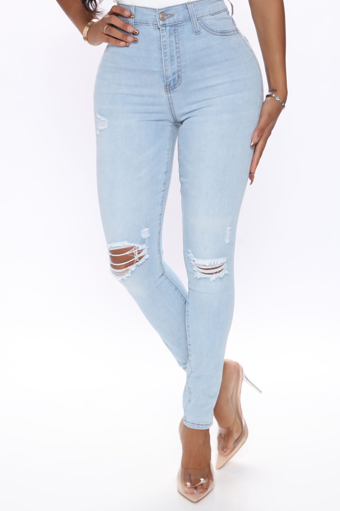 Our Favorite High Rise Skinny Jeans - Light Blue Wash Sai Feel