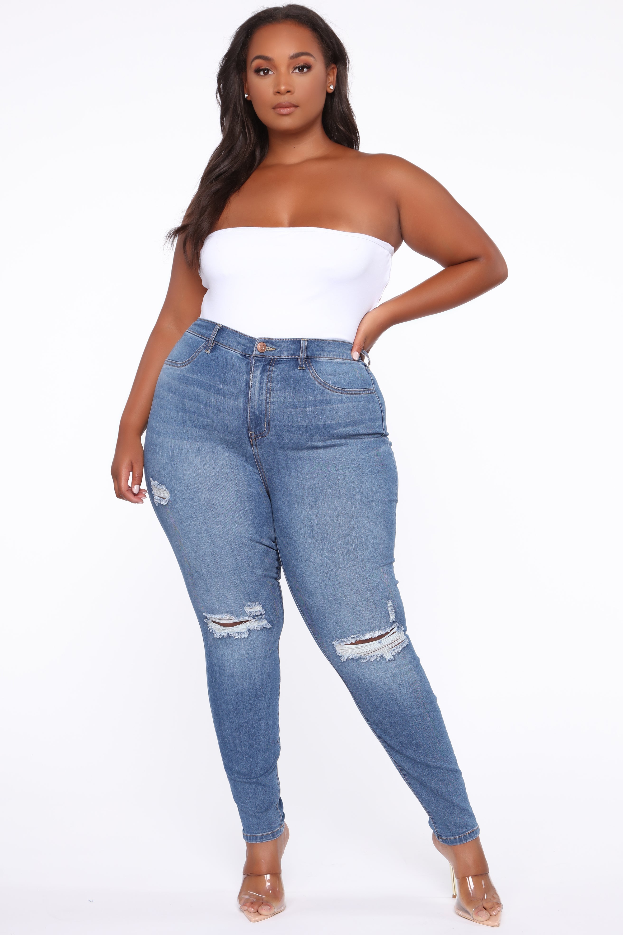 Only The Best Vibes Bell Bottom Jeans - Medium Blue Wash