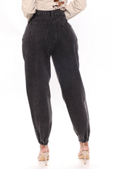 Out And About Non Stretch Denim Joggers - Black Sai Feel