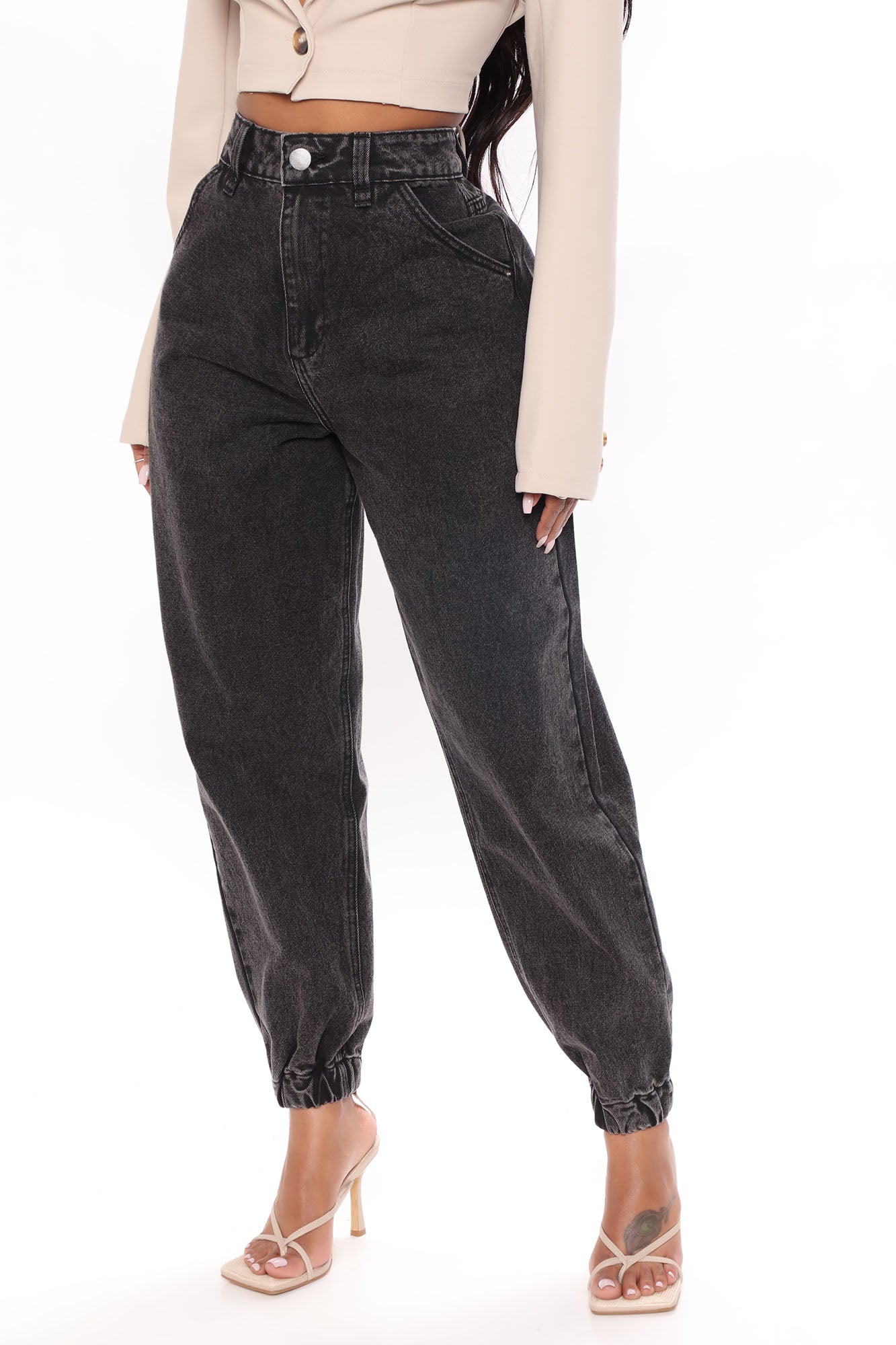 Out And About Non Stretch Denim Joggers - Black Sai Feel