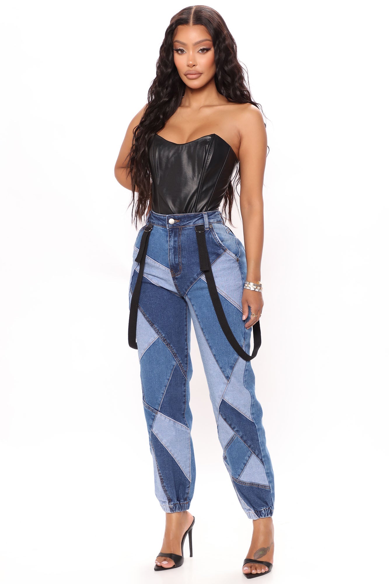 Out Of The Ordinary Patchwork Denim Joggers - Blue Sai Feel