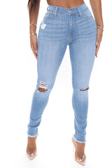 Out Of This World Luxe Stretch Skinny Jeans - Light Blue Wash Sai Feel