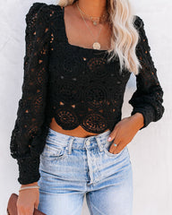 Outer Banks Cotton Crochet Lace Crop Top - Black Sai Feel