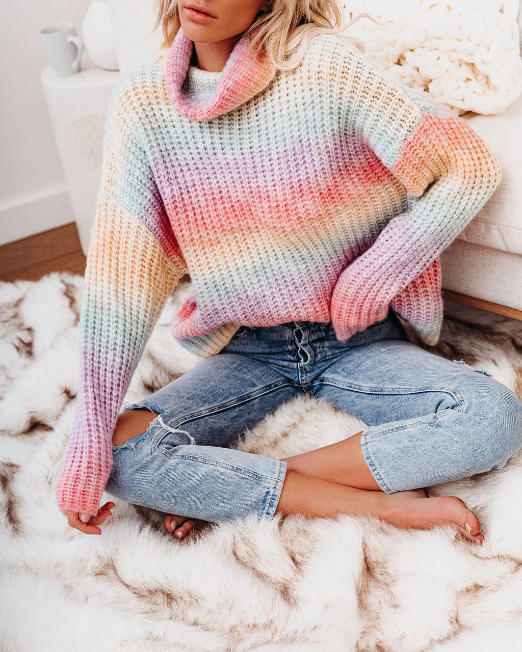 Over The Rainbow Cowl Neck Knit Sweater Sai Feel