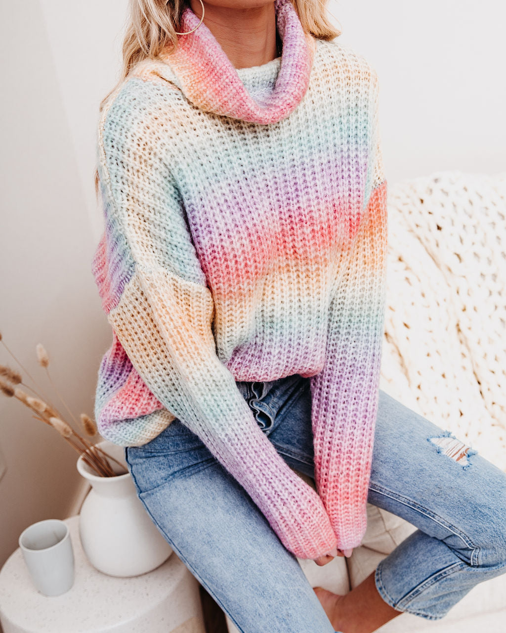 Over The Rainbow Cowl Neck Knit Sweater Sai Feel