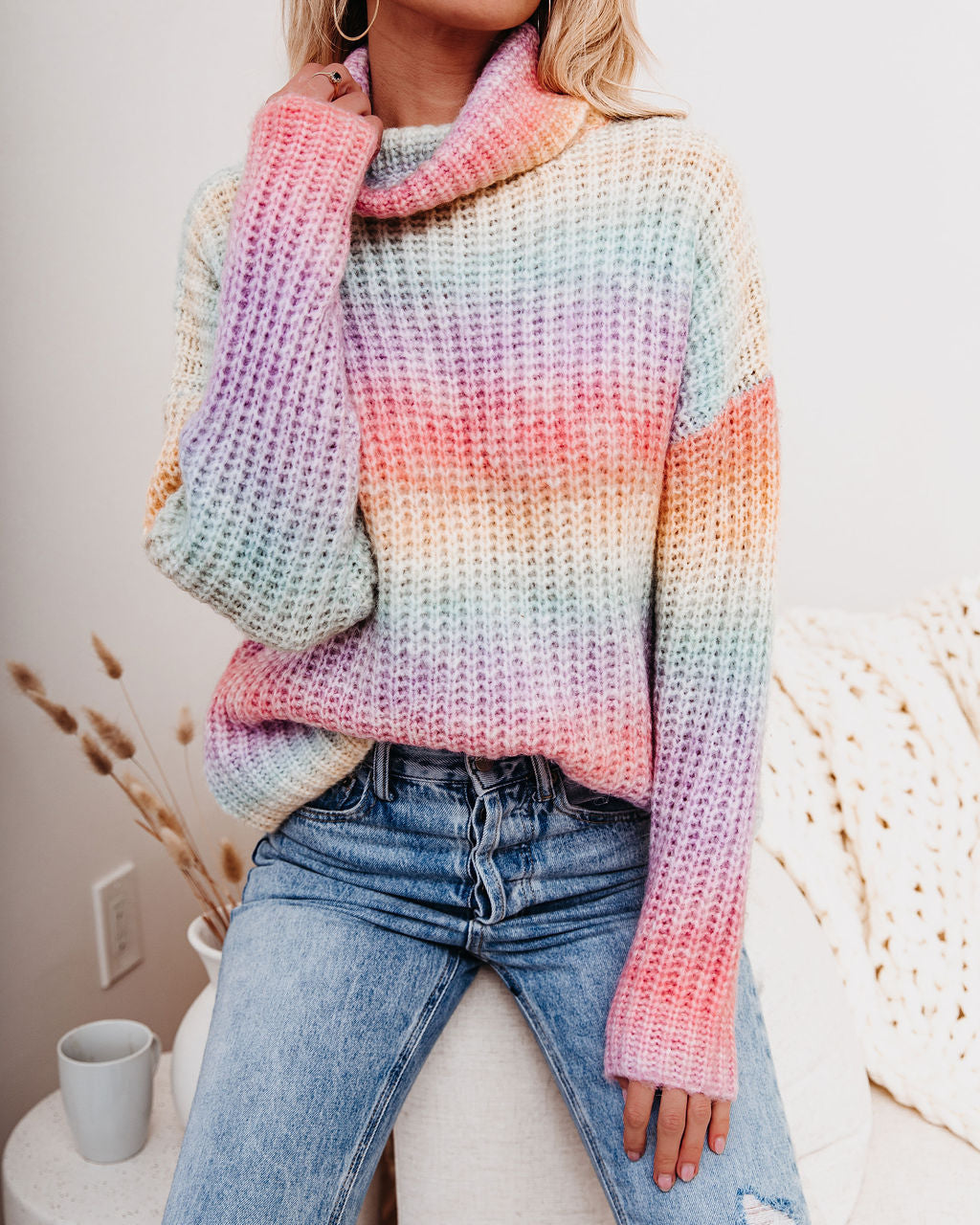 Over The Rainbow Cowl Neck Knit Sweater Sai Feel