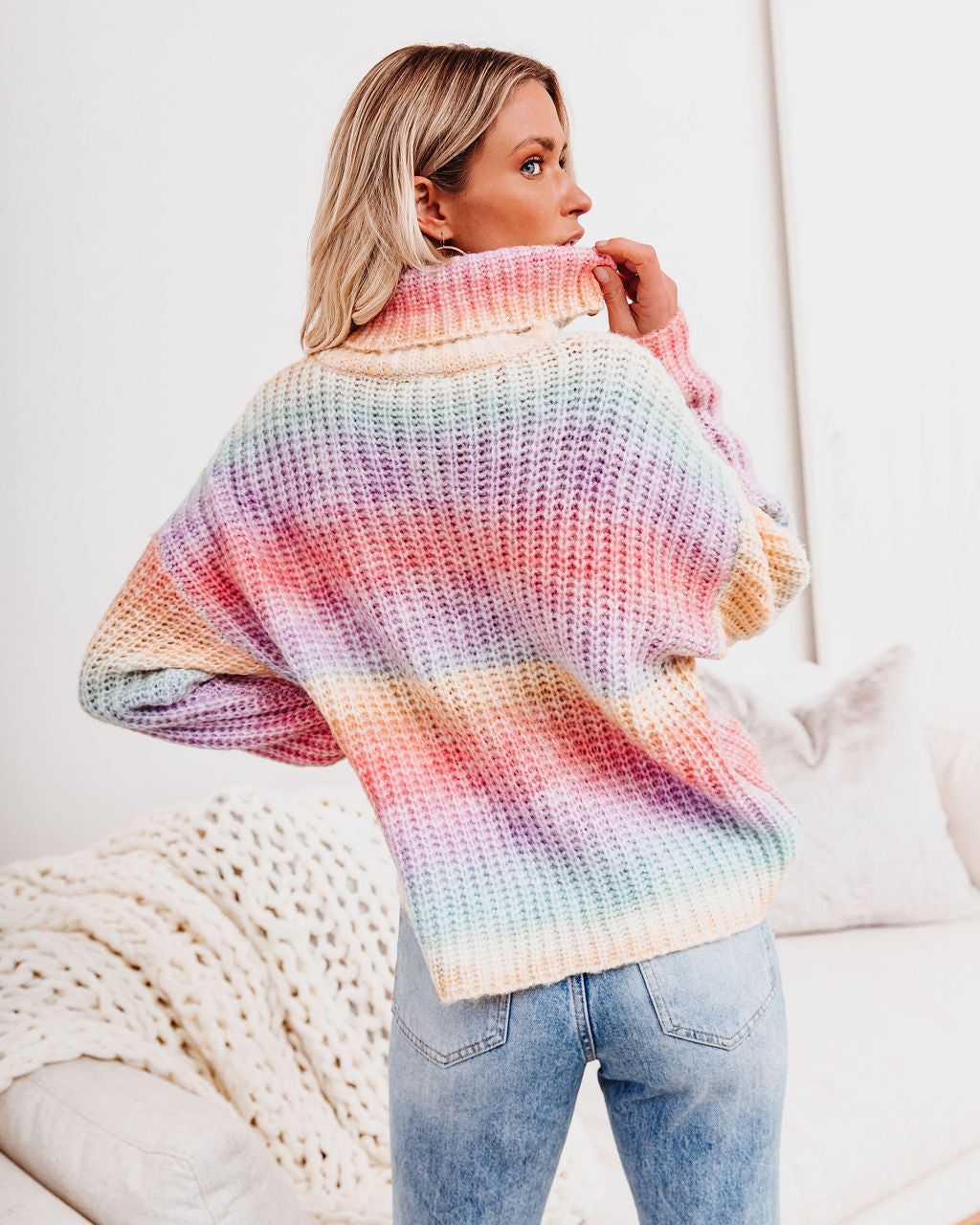 Over The Rainbow Cowl Neck Knit Sweater Sai Feel