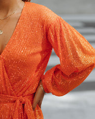 Overnight Sequin Drape Romper - Blazing Orange Sai Feel