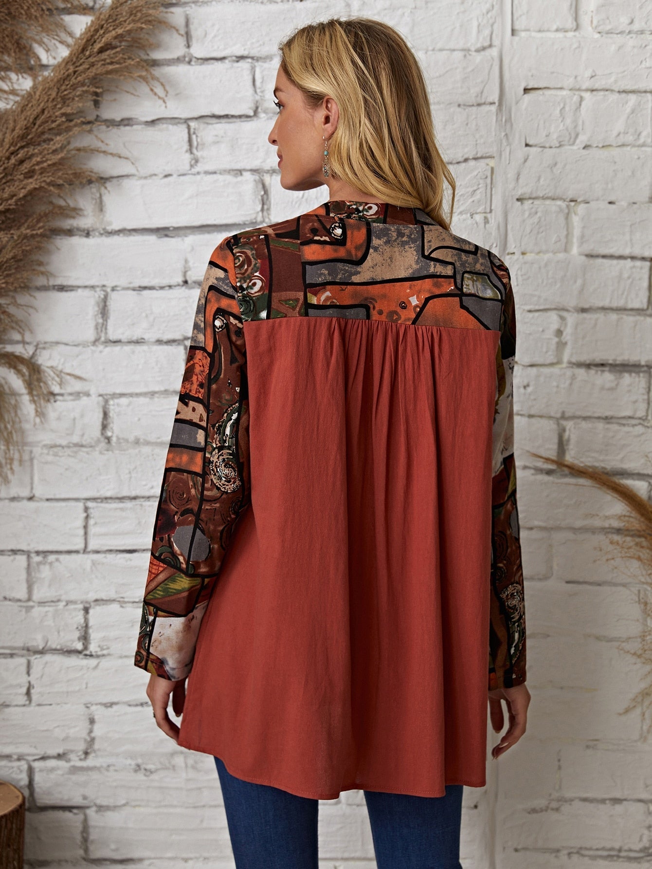 Oversized Abstract Print Block Blouse Sai Feel