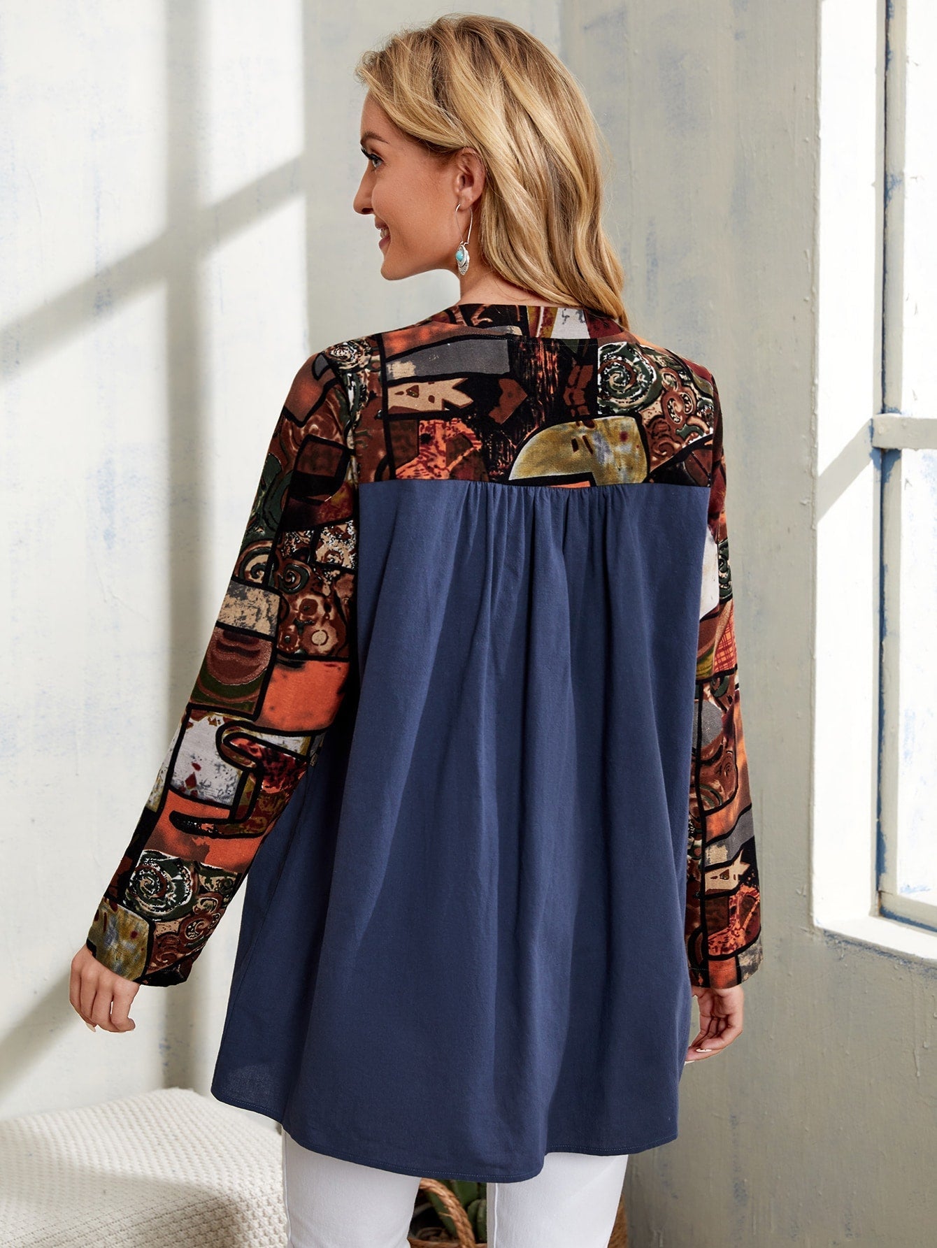 Oversized Abstract Print Block Blouse Sai Feel