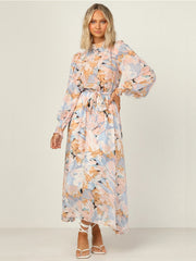 Oversized Floral Print Self Waist Tie Dress Sai Feel