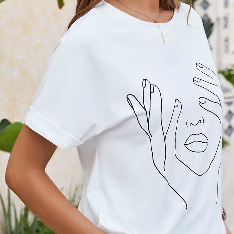 Oversized Rolled Sleeve Graphic Print Tee Sai Feel