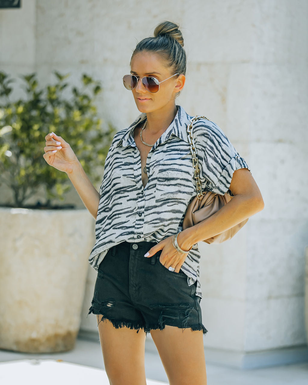 Ozark Zebra Print Button Down Top Sai Feel