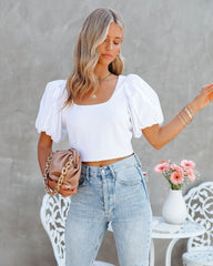 Ozella Cotton Puff Sleeve Crop Top Sai Feel