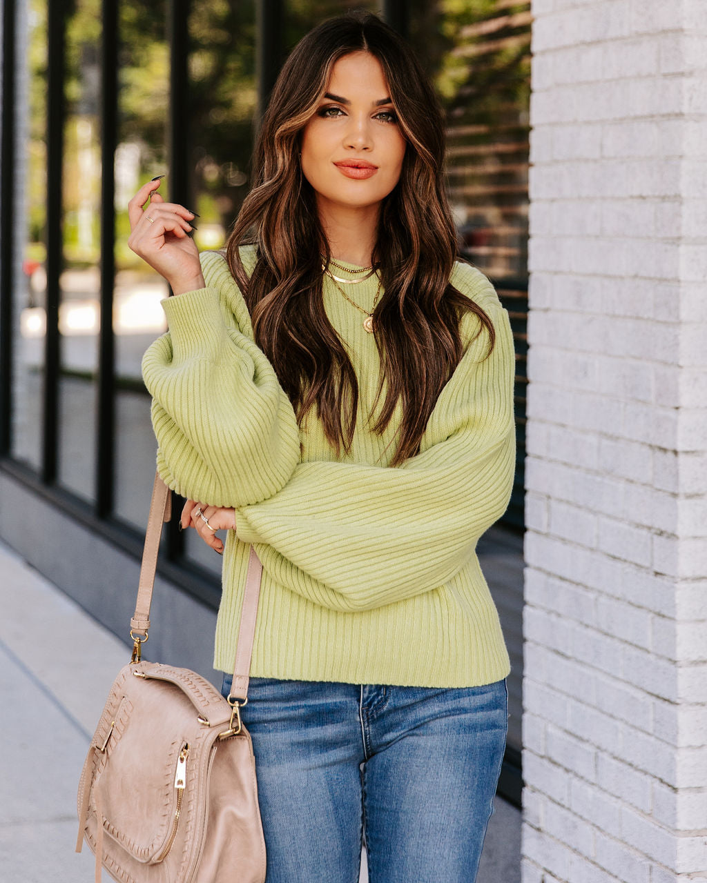 Ozzy Cotton Blend Balloon Sleeve Sweater - Lime Sai Feel