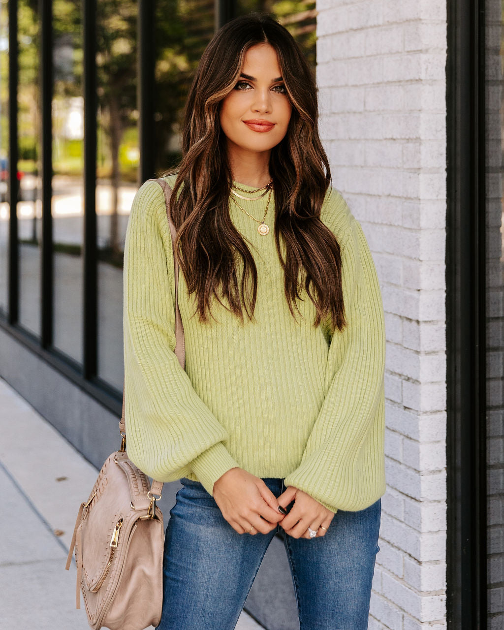 Ozzy Cotton Blend Balloon Sleeve Sweater - Lime Sai Feel