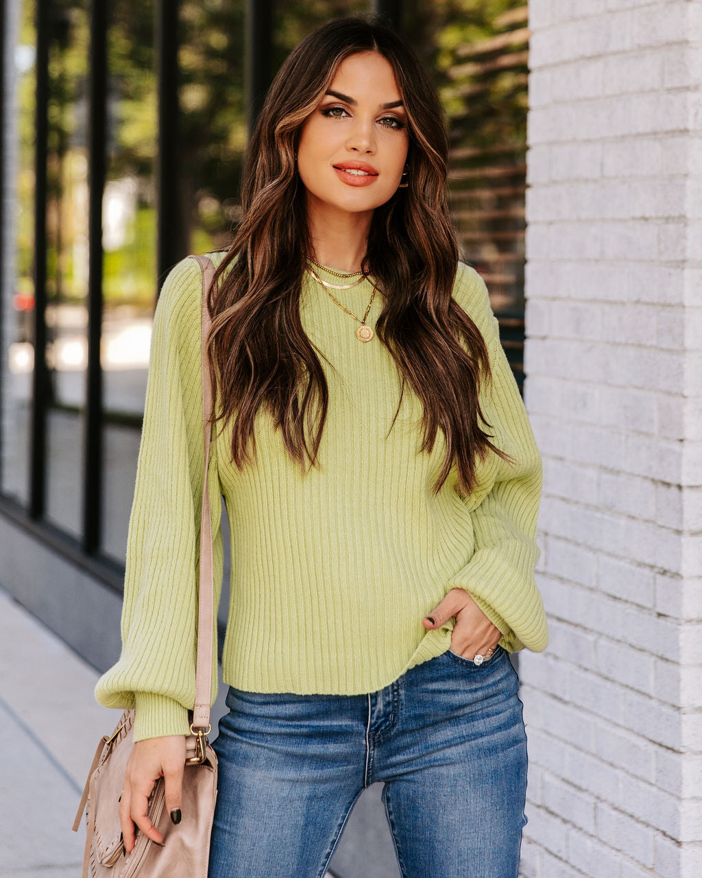 Ozzy Cotton Blend Balloon Sleeve Sweater - Lime Sai Feel