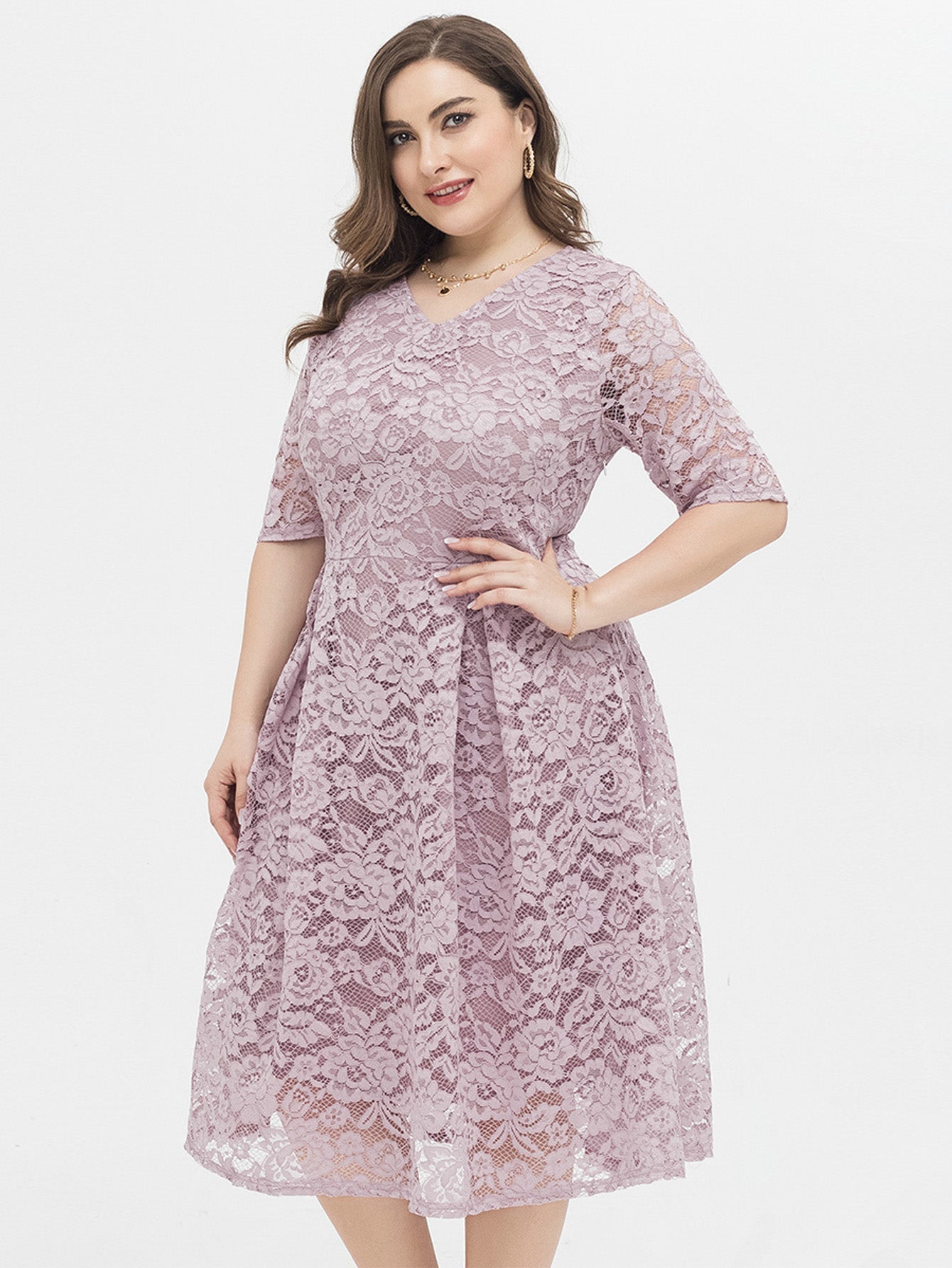 PLUS SIZE FLORAL LACE OVERLAY DRESS Sai Feel