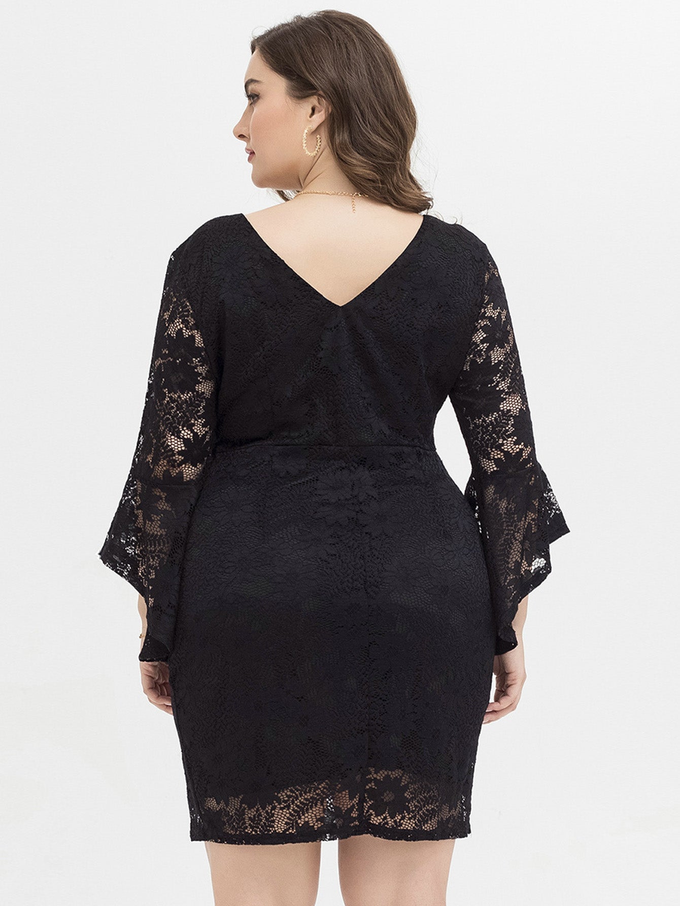 PLUS SIZE FLOUNCE SLEEVE LACE OVERLAY DRESS Sai Feel