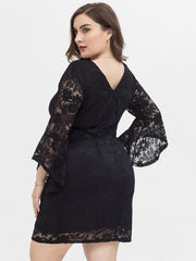 PLUS SIZE FLOUNCE SLEEVE LACE OVERLAY DRESS Sai Feel