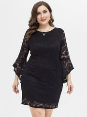 PLUS SIZE FLOUNCE SLEEVE LACE OVERLAY DRESS Sai Feel