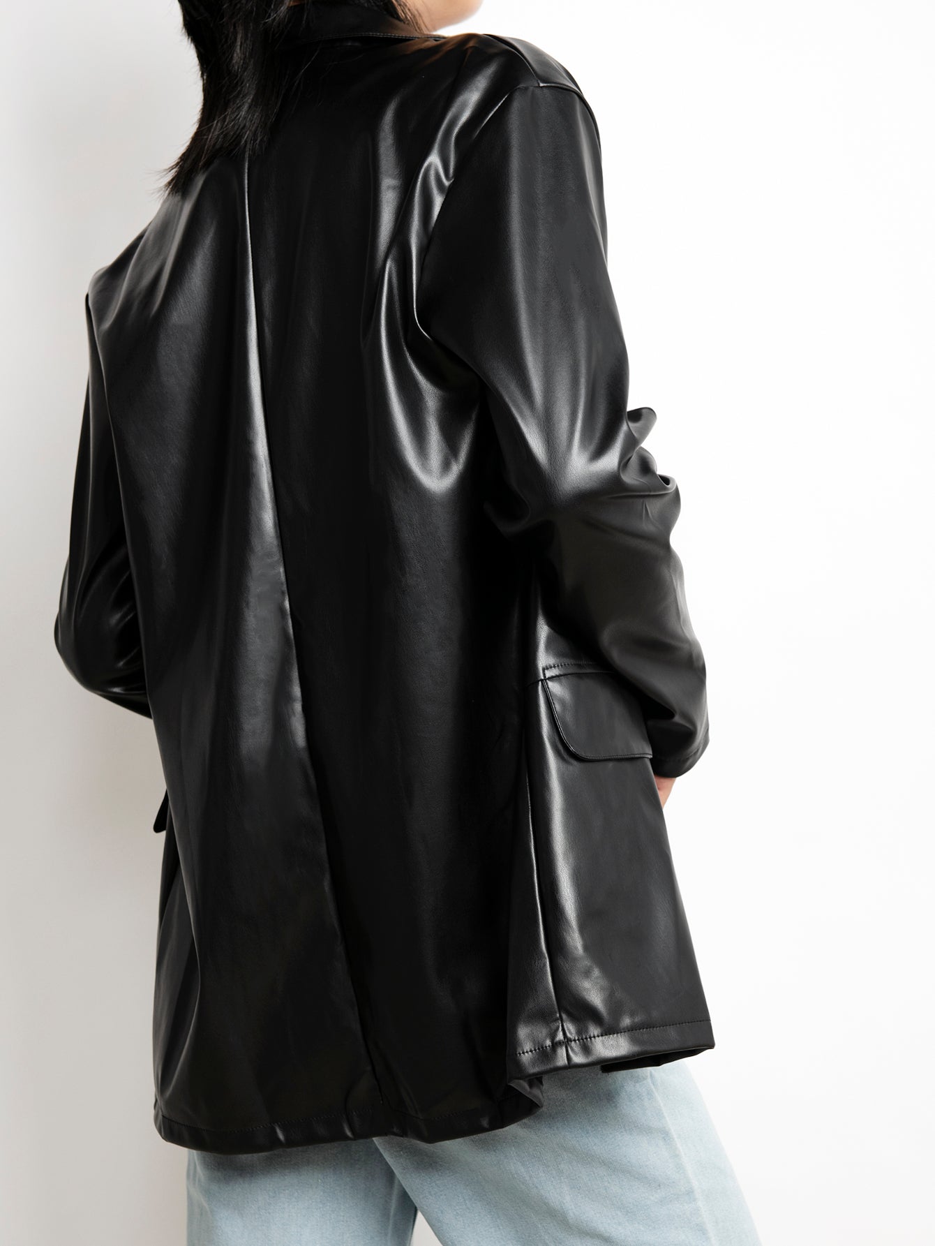 PU Leather Button Up Blazer Sai Feel