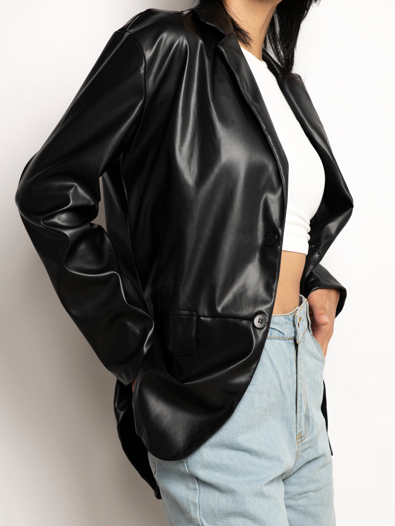 PU Leather Button Up Blazer Sai Feel