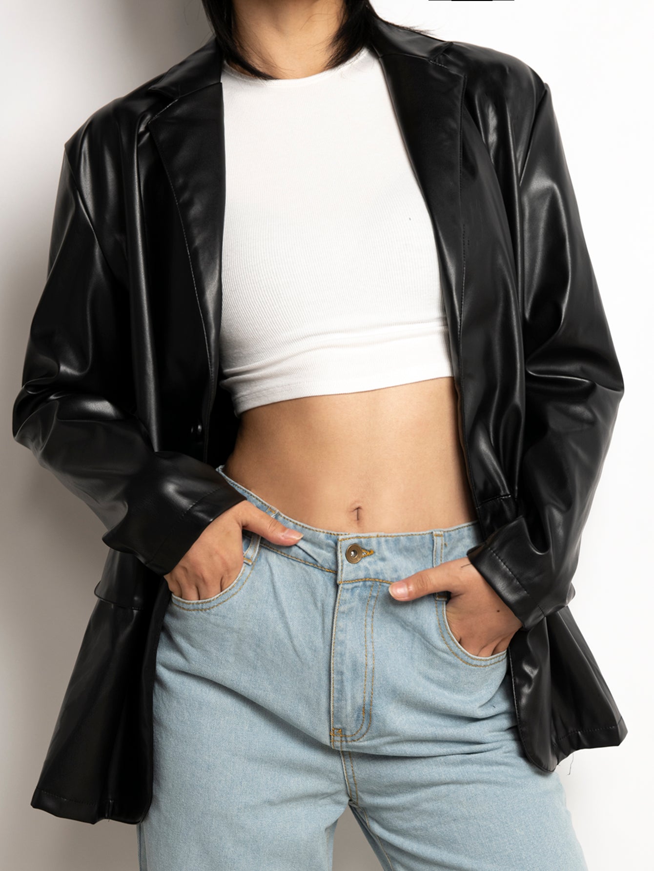 PU Leather Button Up Blazer Sai Feel