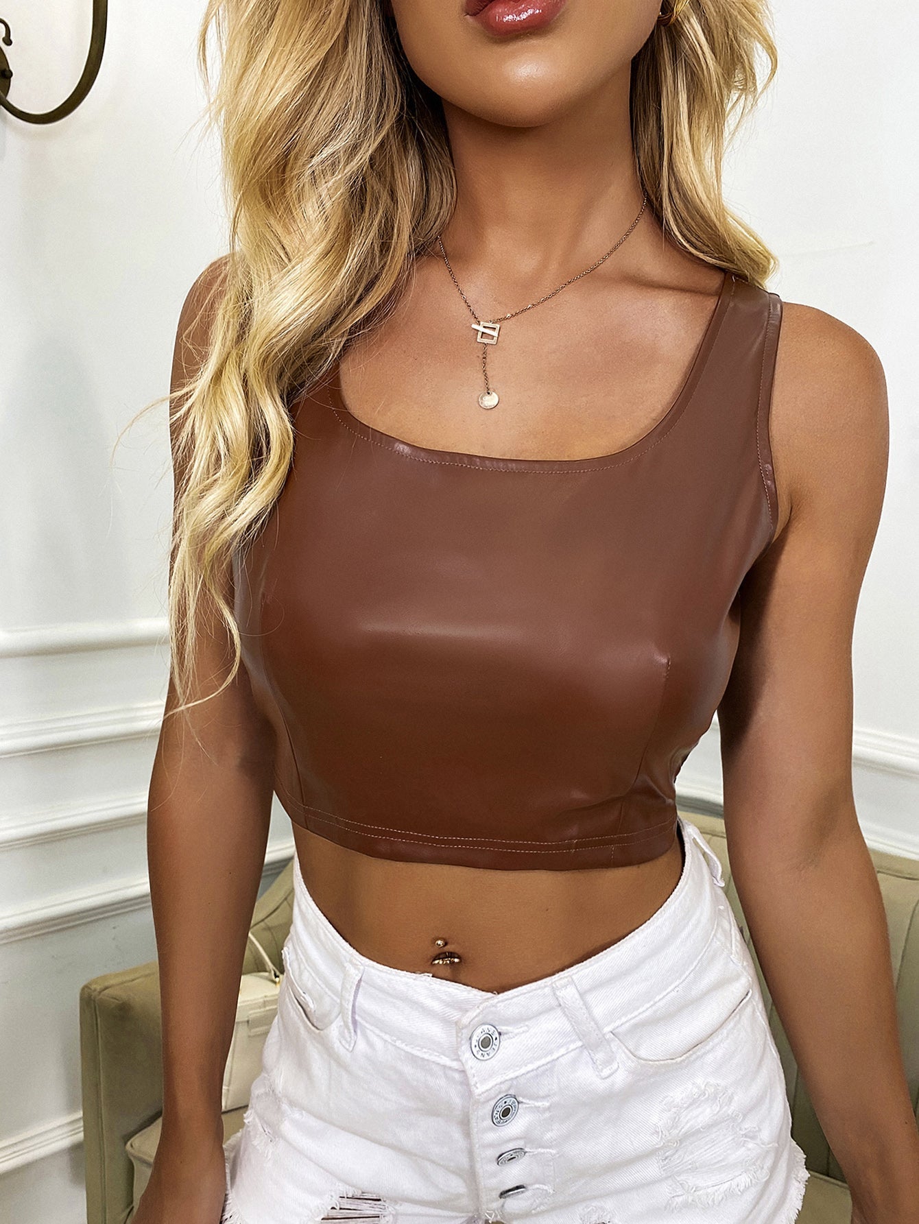 PU Leather Crop Tank Top Sai Feel